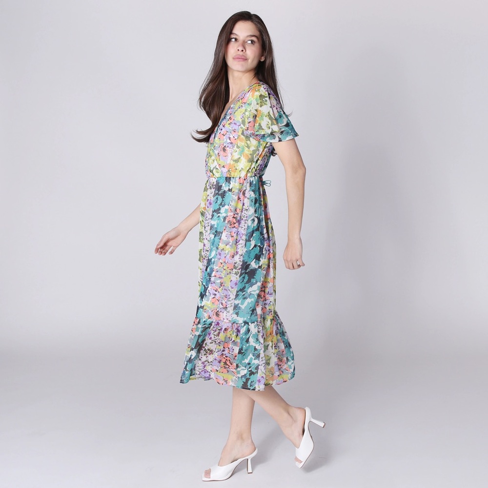 Parker and Rowe Floral Summer Faux Wrap Crystal Youryu Dress - NWT
